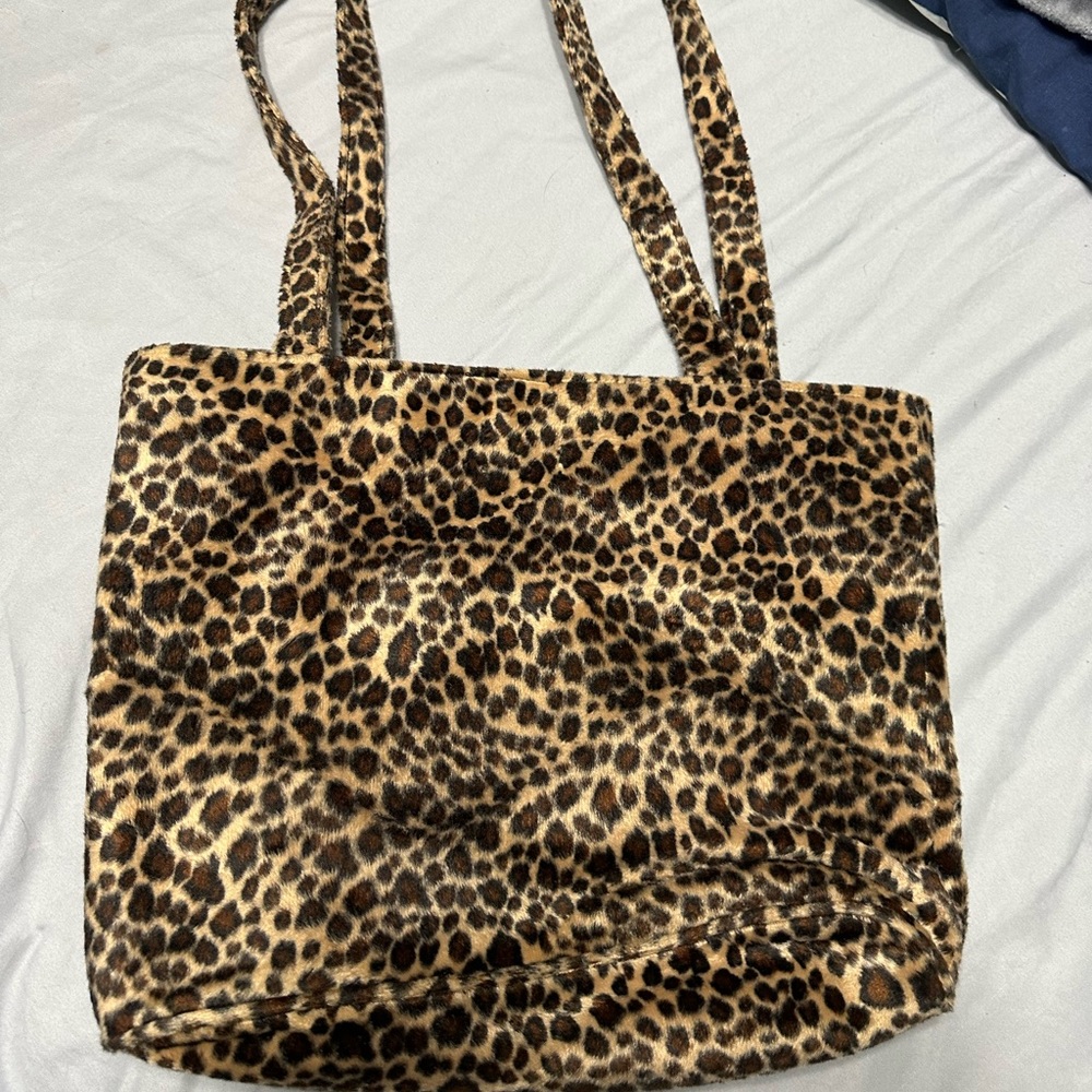 Fuzzy Leopard Print Tote